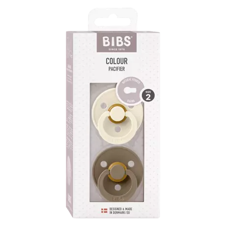 BIBS Colour Fopspeen Rond Latex Maat 2 Ivory/Dark Oak 2 stuks