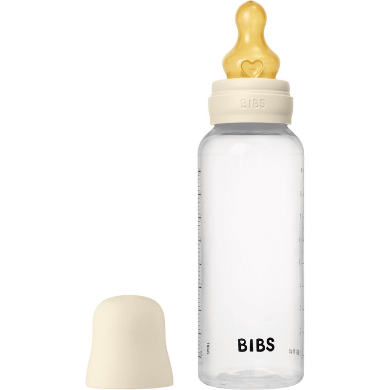 BIBS Babyfles Medium Flow Latex Ivory incl. opvouwbaar trechtertje 270 ML