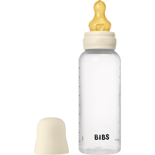 BIBS Babyfles Medium Flow Latex Ivory incl. opvouwbaar trechtertje 270 ML
