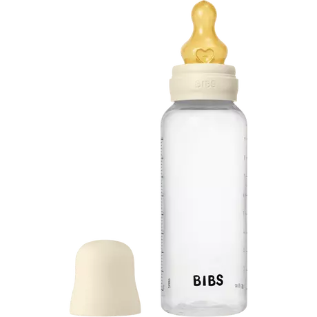 BIBS Babyfles Medium Flow Latex Ivory incl. opvouwbaar trechtertje 270 ML