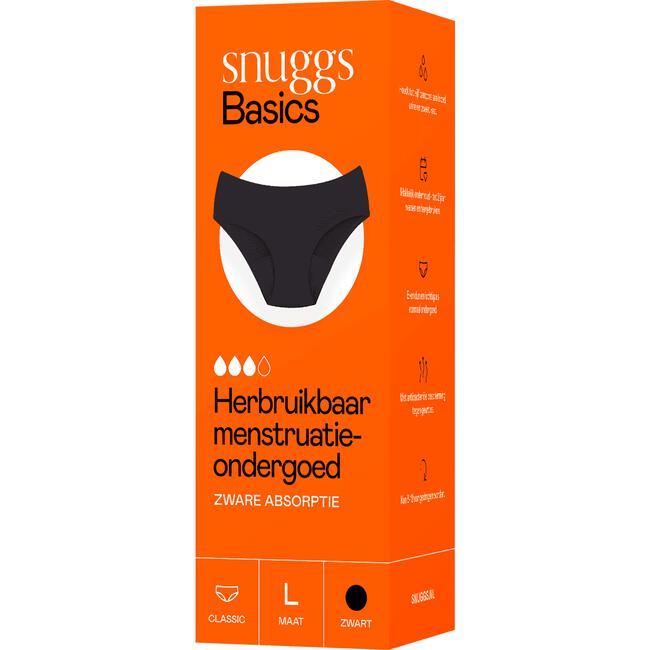 Snuggs Basics Menstruatieondergoed Zwart Maat L 