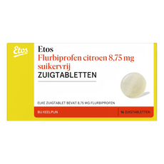 Etos Flurbiprofen Citroen 8,75 Mg Suikervrij, Zuigtabletten 16 Stuks