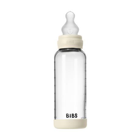 BIBS Glass Baby Bottle Round Silicone Medium Flow Ivory 240 ML