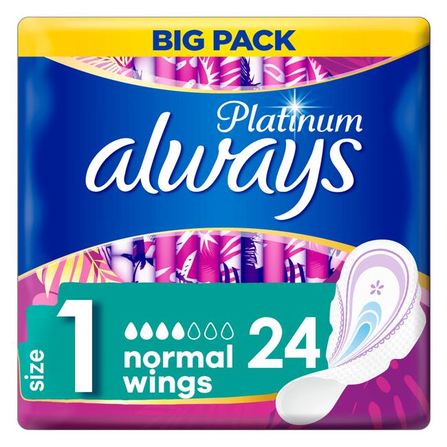 Always Platinum Normal (Maat 1) Maandverband Met Vleugels 24