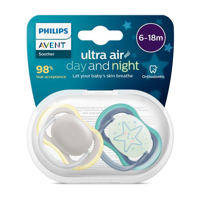 Philips Avent Soother Ultra Air Night Fopspenen SCF085/70 6-18 maanden