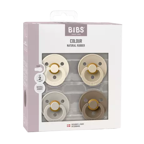BIBS Colour Fopspeen Rond Latex Maat 2 Ivory/Sand/Vanilla/Dark 4 stuks