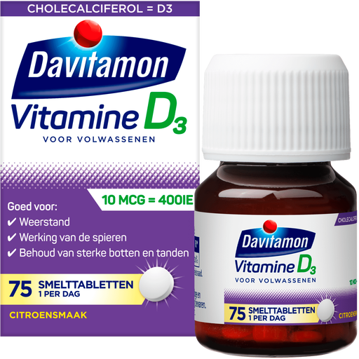 Davitamon Vitamine D Citroensmaak Smelttabletten 75 stuks