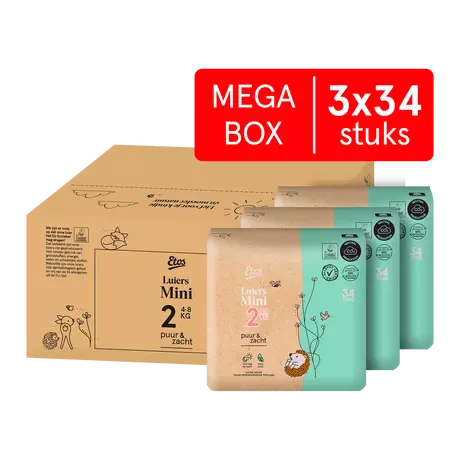 Etos Puur & Zacht Luiers Mini Maat 2 3-6 kg Megabox 102 stuks