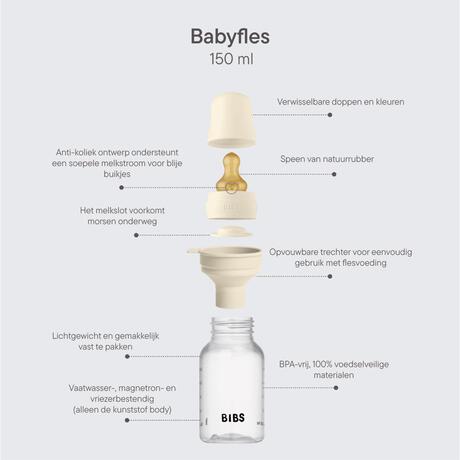 BIBS Babyfles 150 ML Sage met Latex speen en opvouwbaar trechtertje