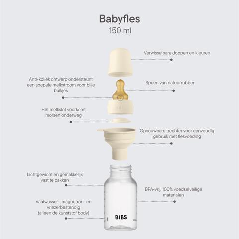 BIBS Babyfles 150 ML Sage met Latex speen en opvouwbaar trechtertje