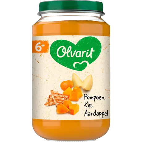 Olvarit Pompoen Kip Aardappel 6+ Maanden 200 gram