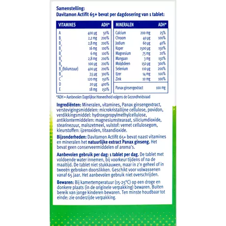 Davitamon Multivitamine Actifit 65+ Ginseng Tabeletten 70 stuks
