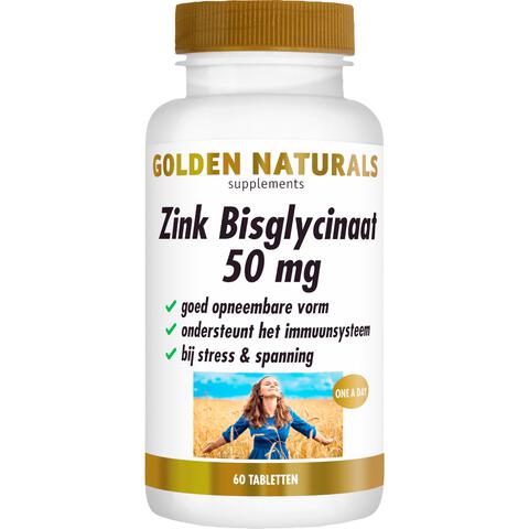 Golden Naturals Zink Bisglycinaat 50 mg Tabletten 60 stuks