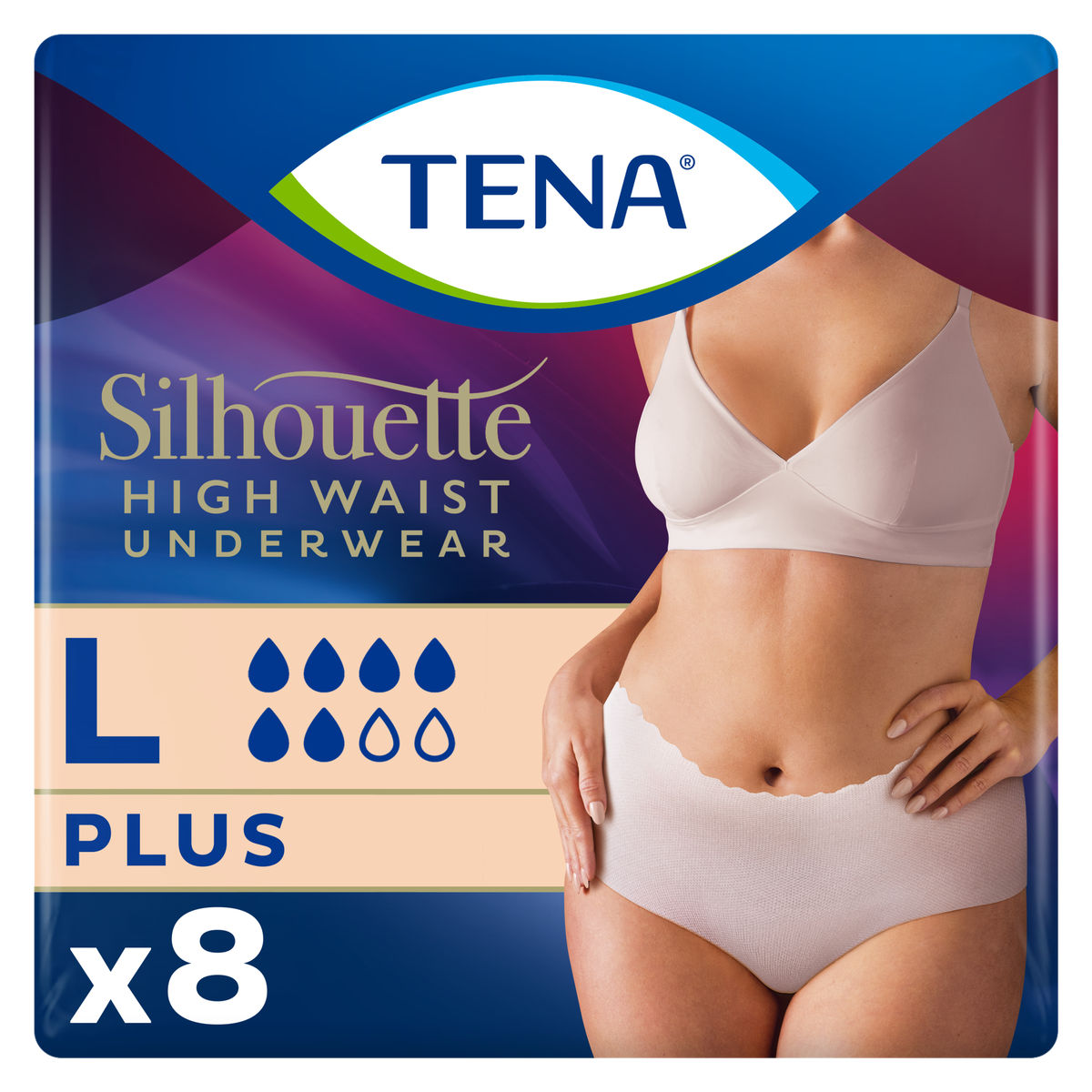 TENA Silhouette Plus High Waist Wegwerpbroekjes Crème L 8 - 8 stuks
