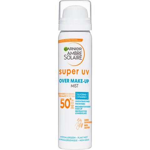 Garnier Ambre Solaire Over Make-up Super UV Mist SPF50 met Glycerine, Vitamine E en Hyaluronzuur 75ml