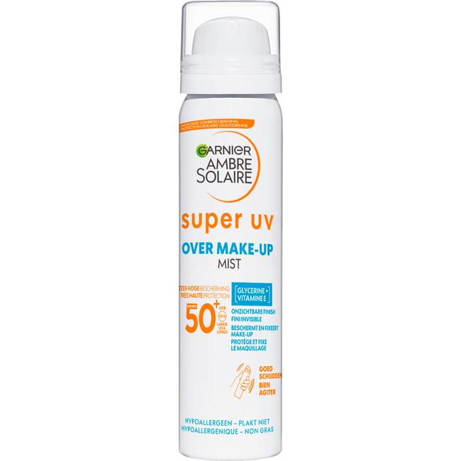 Garnier Ambre Solaire Over Make-up Super UV Mist SPF50 met Glycerine, Vitamine E en Hyaluronzuur 75ml