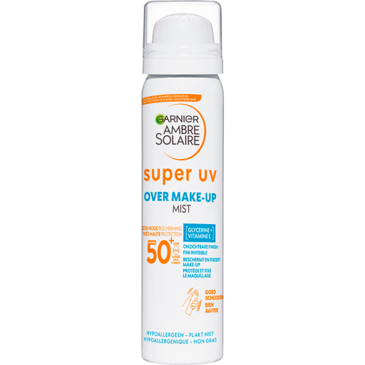 Garnier Ambre Solaire Over Make-up Super UV Mist SPF50 met Glycerine, Vitamine E en Hyaluronzuur 75ml
