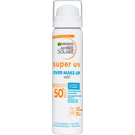 Garnier Ambre Solaire Over Make-up Super UV Mist SPF50 met Glycerine, Vitamine E en Hyaluronzuur 75ml