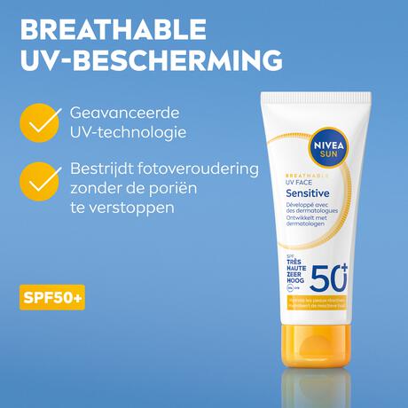 Nivea Sun Uv Face Sensitive Parfumvrije & Hydraterende Zonnebrand SPF50 40 ML