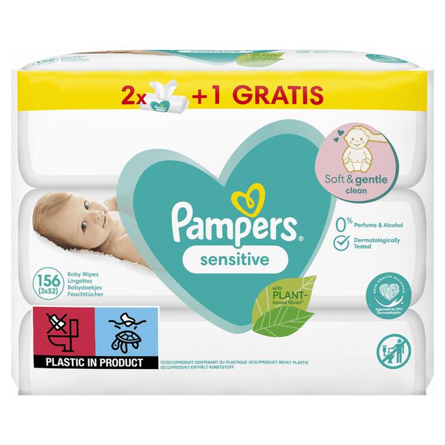 Geestelijk voordelig venster Pampers Sensitive Billendoekjes 2+1 Promo Pack 156 Stuks 156 EA | Etos
