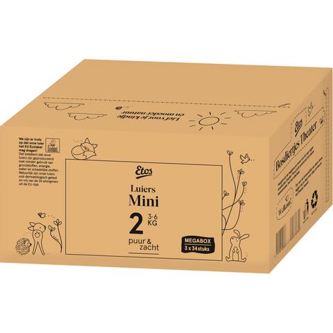 Etos Puur & Zacht Luiers Maat 2 Mini 3-6 kg 102 stuks