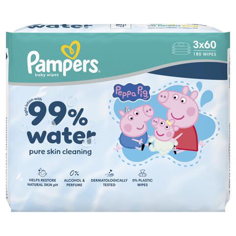 Pampers 99% Water Peppa Pig Billendoekjes 3x60 Stuks