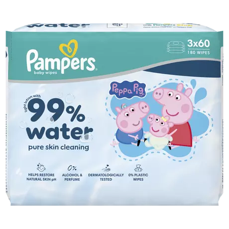 Pampers 99% Water Peppa Pig Billendoekjes 3x60 Stuks