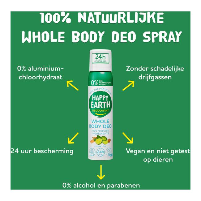 Happy Earth 100% Natural Whole Body Deo Spray Cedar Lime 100ML