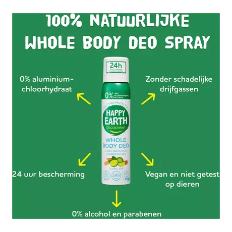 Happy Earth 100% Natuurlijke Whole Body Cedar Lime Deodorant Spray 100 ML