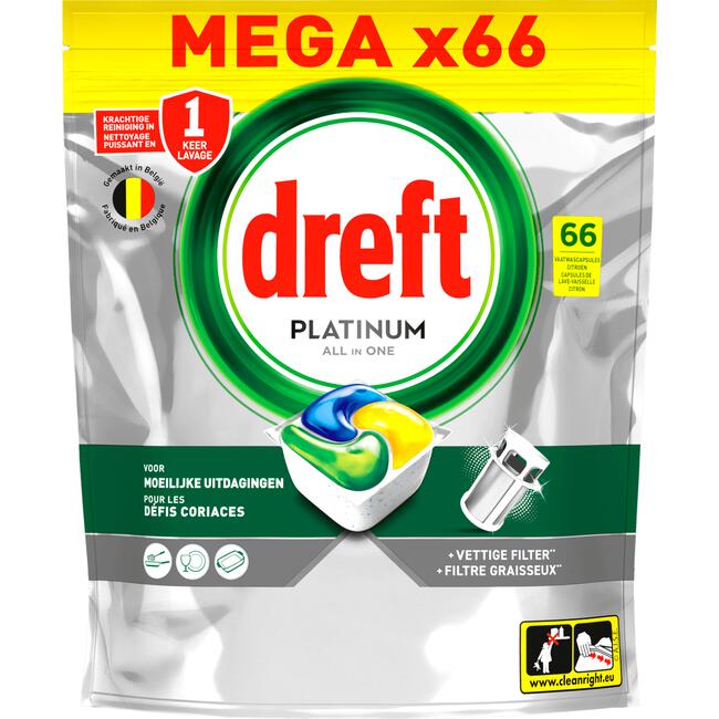 Dreft Platinum All in One Vaatwascapsules Citroen 66 Stuks