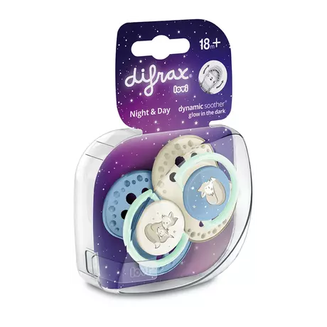 Difrax LOVI Dynamic Fopspeen 18M+ Night & Day Boy 2 stuks