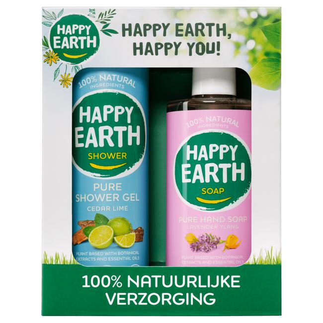 Happy Earth Giftset Cedar Lime Douchegel en Lavender Ylang Handzeep