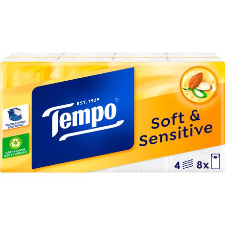 Tempo Plus Sensitive Skin 4-Laags Zakdoekjes 8 pakjes