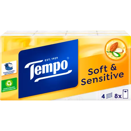 Tempo Soft & Sensitive 4-Laags Zakdoekjes 8x10 stuks