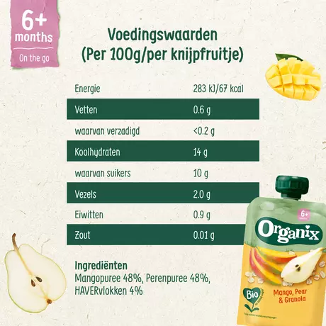 Organix Bio Knijpfruit Mango Peer Granola 6+ Maanden 100 gram