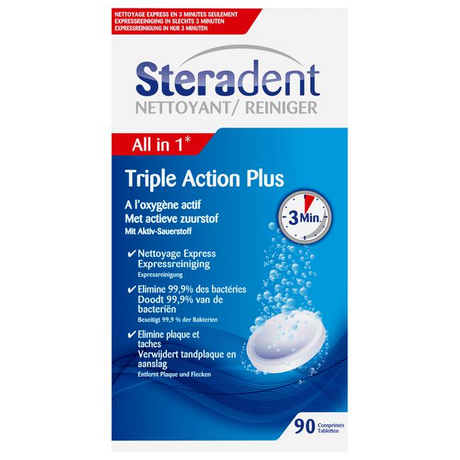 Steradent Kunstgebit Reiniger Triple Action Plus 90 stuks