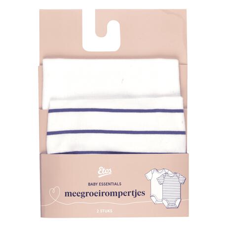 Etos Meegroei Rompertjes Wit/Donkerblauw Maat 74/80 Duo pak