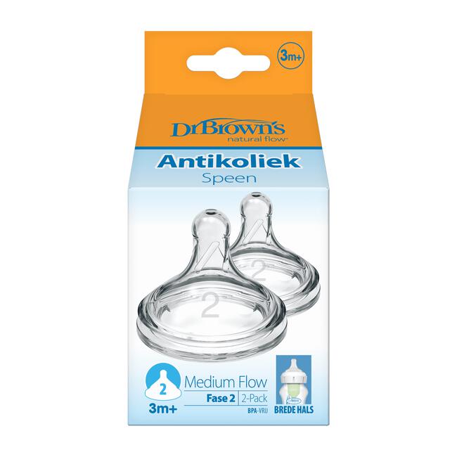 Dr. Brown’s Flesspeen 3+ Maanden Fase 2 Brede Halsfles 2 stuks