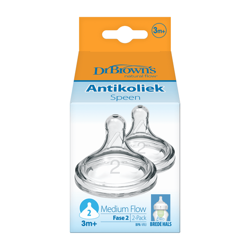 Dr. Brown’s Flesspeen Fase 2 3+ Maanden Brede Halsfles 2 stuks