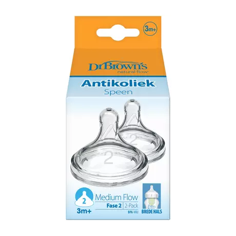 Dr. Brown’s Flesspeen Fase 2 3+ Maanden Brede Halsfles 2 stuks