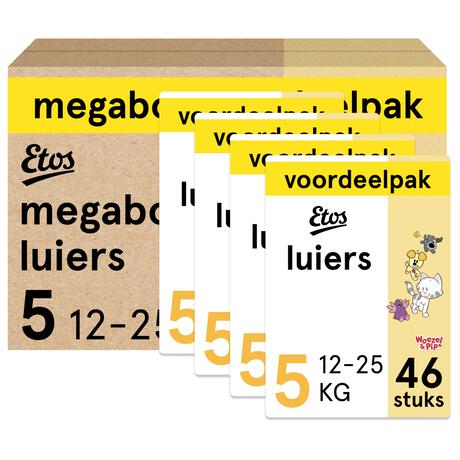 Etos Woezel & Pip Luiers Junior Maat 5 12-25 kg Megabox 4x46 stuks