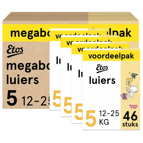 Etos Woezel & Pip Luiers Junior Maat 5 12-25 kg Megabox 4x46 stuks