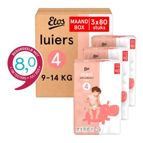 Etos Luiers Maxi Maat 4 9-14 kg Maandbox 240 stuks