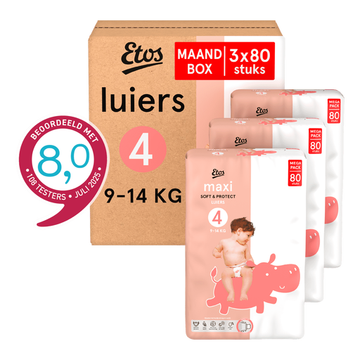 Etos Luiers Maxi Maat 4 9-14 kg Maandbox 240 stuks