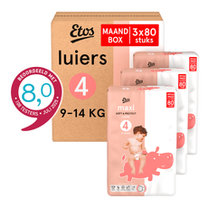 Etos Luiers Maxi Maat 4 9-14 kg Maandbox 240 stuks