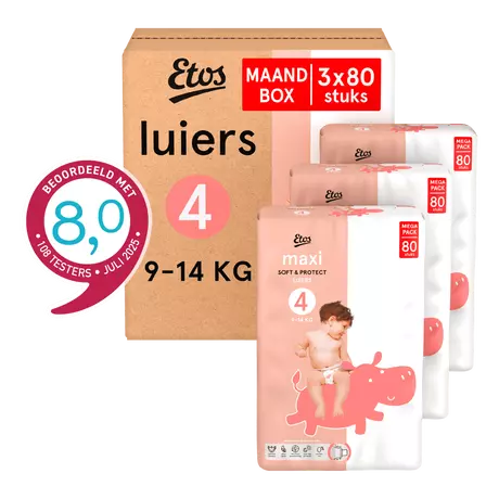 Etos Luiers Maxi Maat 4 9-14 kg Maandbox 240 stuks