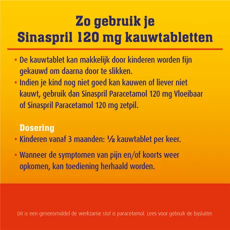 Sinaspril Paracetamol 120 MG Kauwtabletten 16 stuks