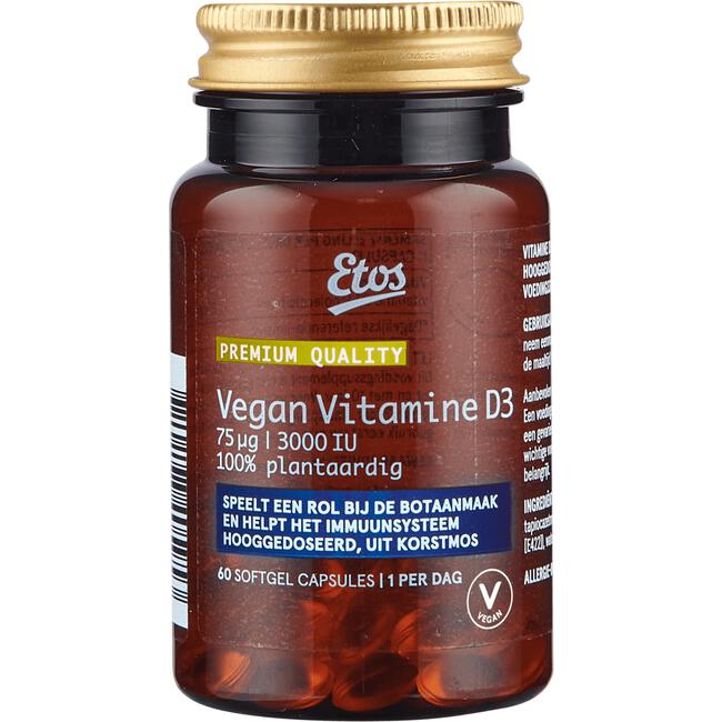 Etos Premium Vegan Vitamine D3 75ug 3000 IU 60 stuks