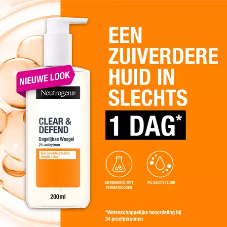 Neutrogena Clear & Defend Dagelijkse Gezichtsreiniging Acne en Onzuivere Huid 200 ML