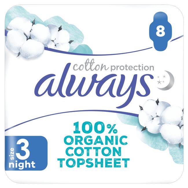 Always Cotton Protection Maandverband Night Met Vleugels 8 Stuks